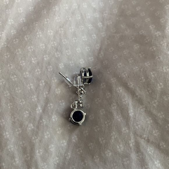Blue Stone White Gold Plated Dangling Earrings - Picture 2 of 3